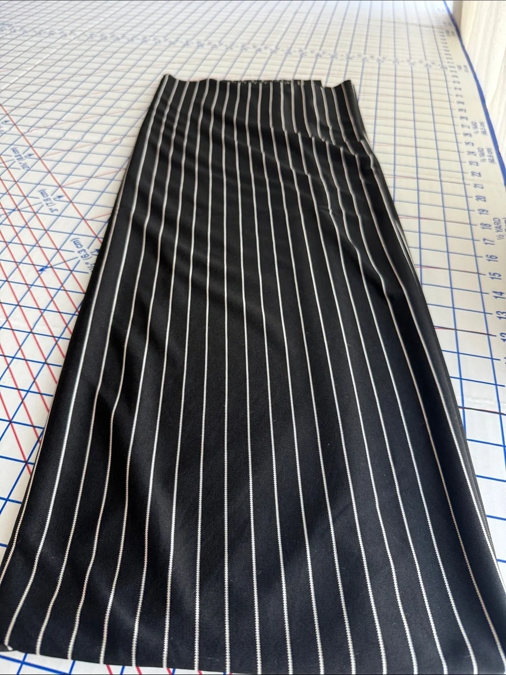 Vintage Black White Pinstripe Slinky Knit Fabric 1.5 Yards x 78” Wide
